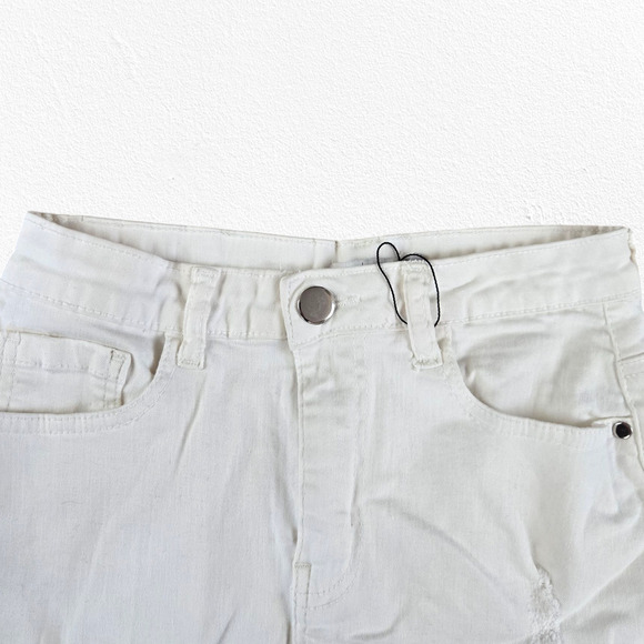 Y2K White Low Rise Distressed Raw Hem Mini New Vintage Denim Skirt Size 2 - Picture 2 of 7